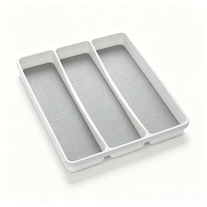 QY-1102 Non-Skid Silverware Drawer Organizer Tray, 3 Sections,