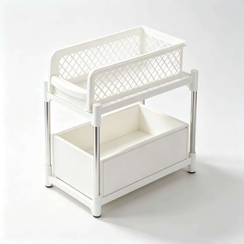 QY-1821-1 2-Tier Narrow Sink Drain Storage Rack with Drawer