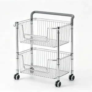 QY-2403-1 2-Tier Bathroom Organizer with Handle and Wheels