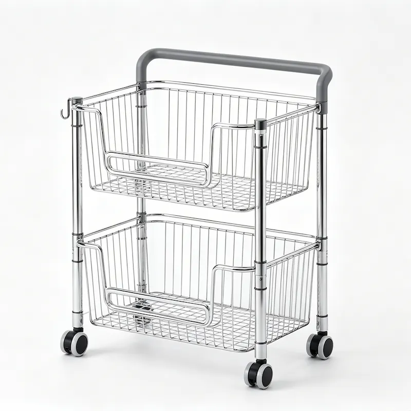 QY-2403-1 2-Tier Bathroom Organizer with Handle and Wheels
